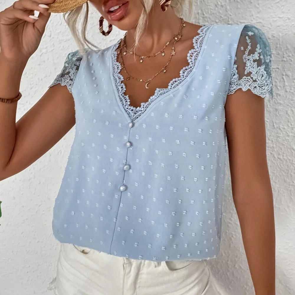 Boho Swiss Dot Floral Lace Blouse - Picture 9 of 13